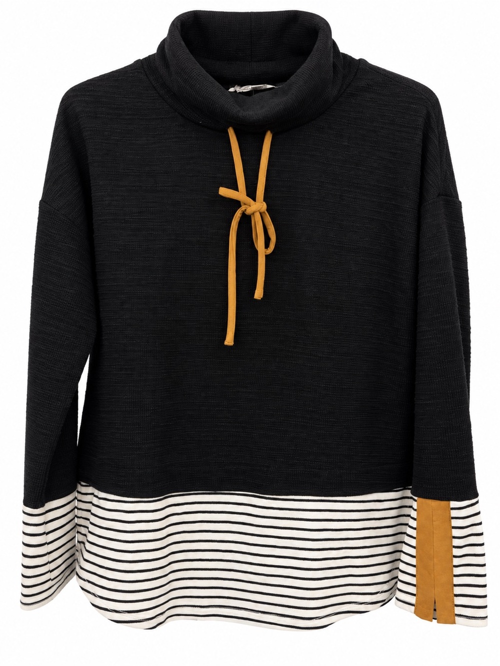 THML Black Sweater with Cream Striped Hem and Mustard Drawcord size xs